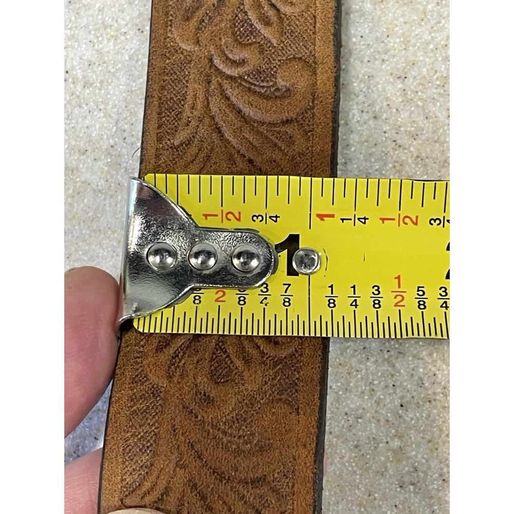 Justin Floral Tooled Leather Kids Belt American Buckle Brown Size -24 USA Flag - Picture 9 of 14